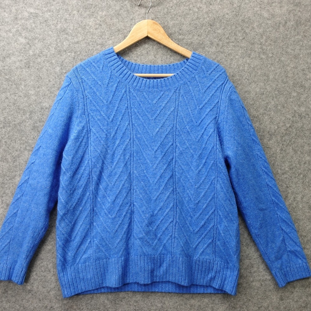 CROFT BARROW Blue Sweater Womens XL Chevron Cable Knit Cozy Classic Fisherman